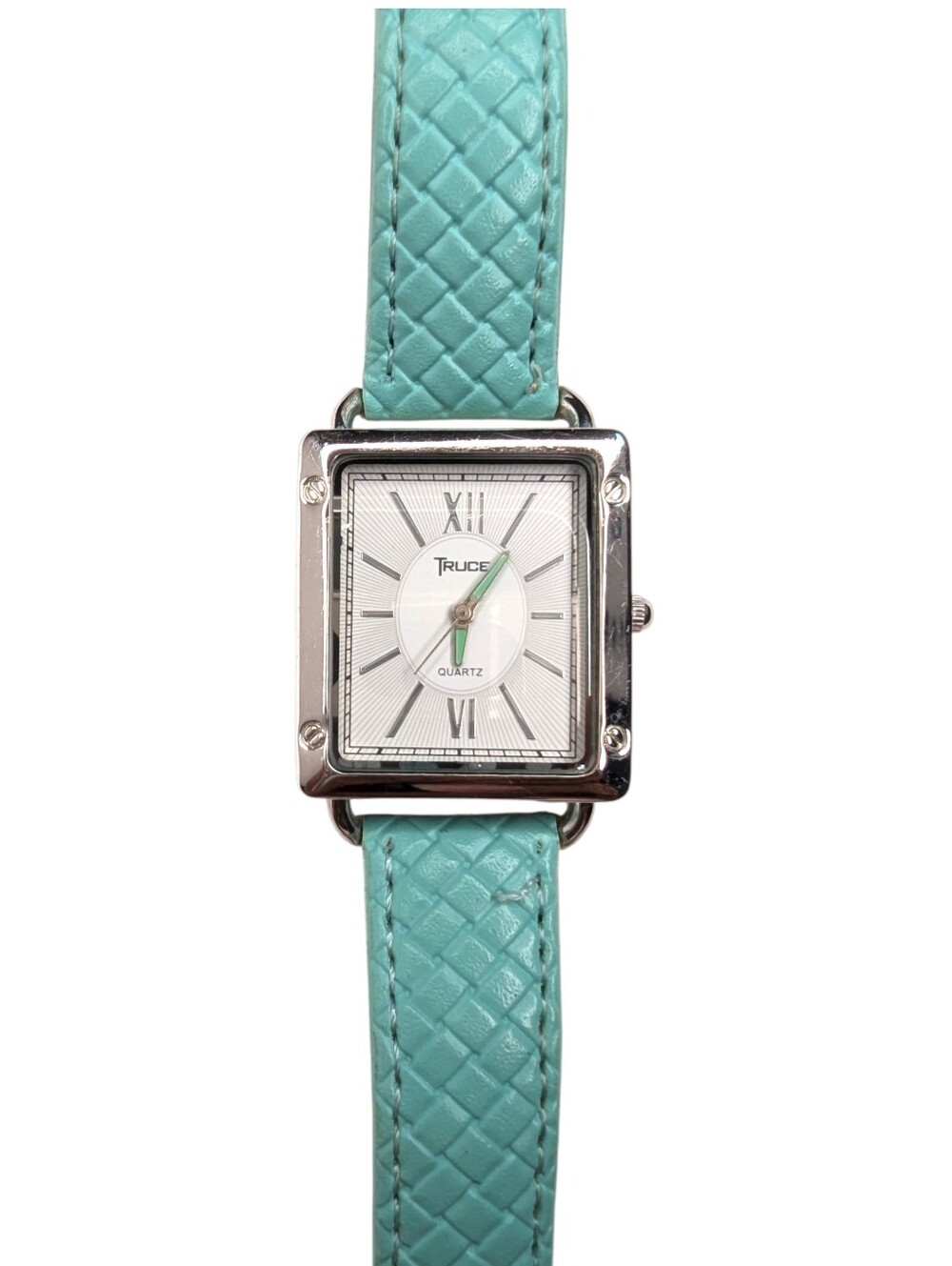 TRUCE Square Silvertone Quartz Watch w/Faux Croc Leather Strap